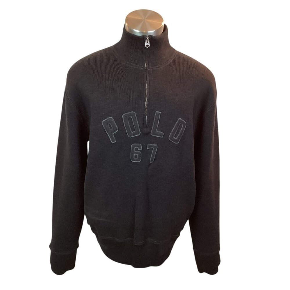 Polo Ralph Lauren Mens Medium Half-Zip Pullover Sweatshirt Black